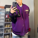 美式复古黑红拼接刺绣棒球服男女休闲宽松潮牌夹克102B-JK575P78，男装夹克，星座102B
