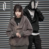 秋2025纽扣套头斜门襟连帽卫衣男女宽松休闲外套潮102B-W8953P58，女装短外套，星座102B