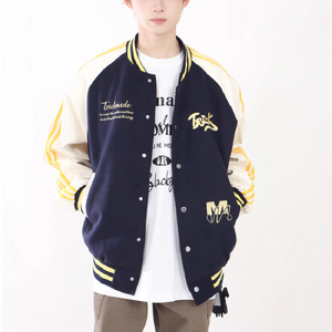 秋25刺绣情侣三条杠撞色拼接PU皮棒球服夹克外套潮102B-JK8883P75图片