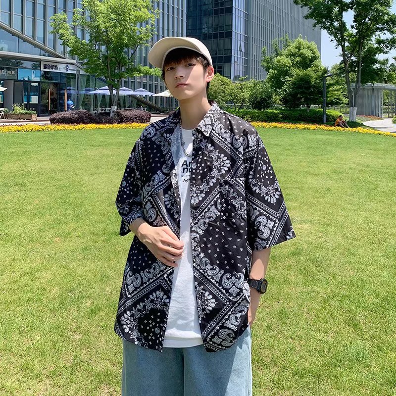 黑暗系男装满身印腰果花衬衫情侣港风设计感外套102B-C8611P30,男装衬衫,星座102B