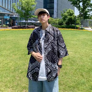 黑暗系男装满身印腰果花衬衫情侣港风设计感外套102B-C8611P30图片