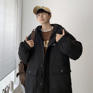 羽绒服情侣港风冬装连帽加厚大口袋工装白鸭绒男女102B-Y8807P195图片