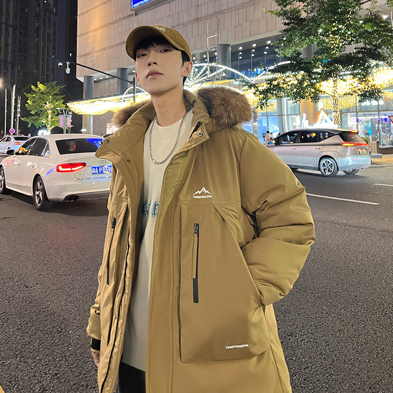 羽绒服情侣中长款冬装大毛领加厚大口袋工装白鸭绒102B-Y8810P195图片