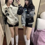 秋25美式复古棒球服外套刺绣情侣夹克宽松拼接上衣102B-JK8839P75，男装夹克，星座102B