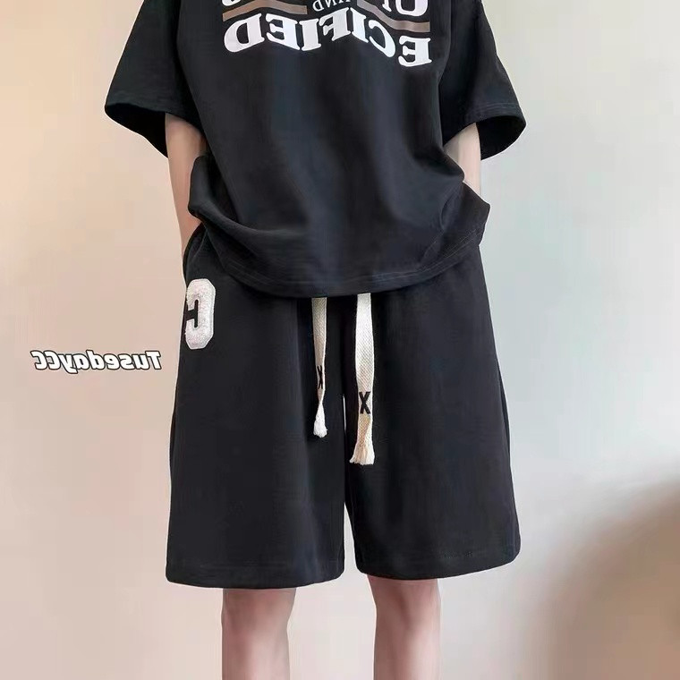 65鱼粼夏韩版宽松刺绣高腰阔腿裤休闲运动短裤男女102B-K1299P28,男装休闲裤,星座102B