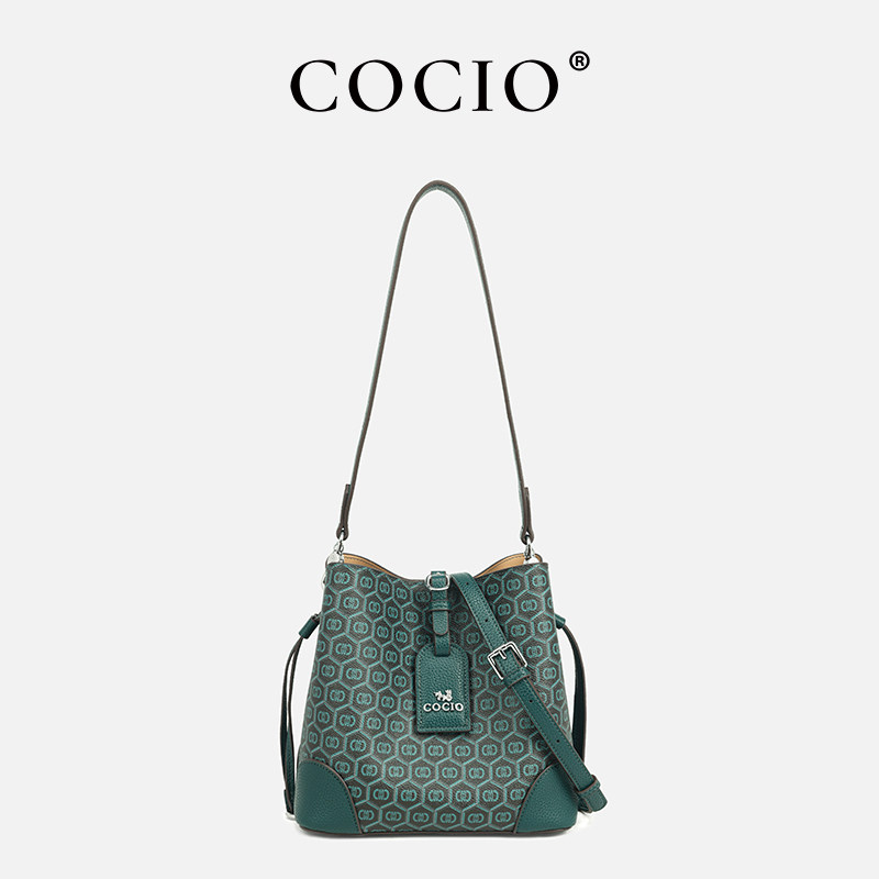 COCIO 轻奢斜跨手提女包通勤2024新款潮时尚百搭单肩水桶包CC055
