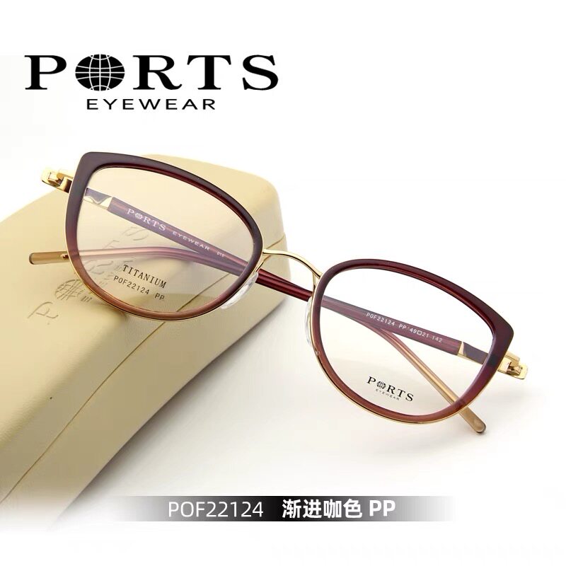PORTS宝姿女款装饰近视镜全框钛架超轻时尚猫眼镜架POF22124