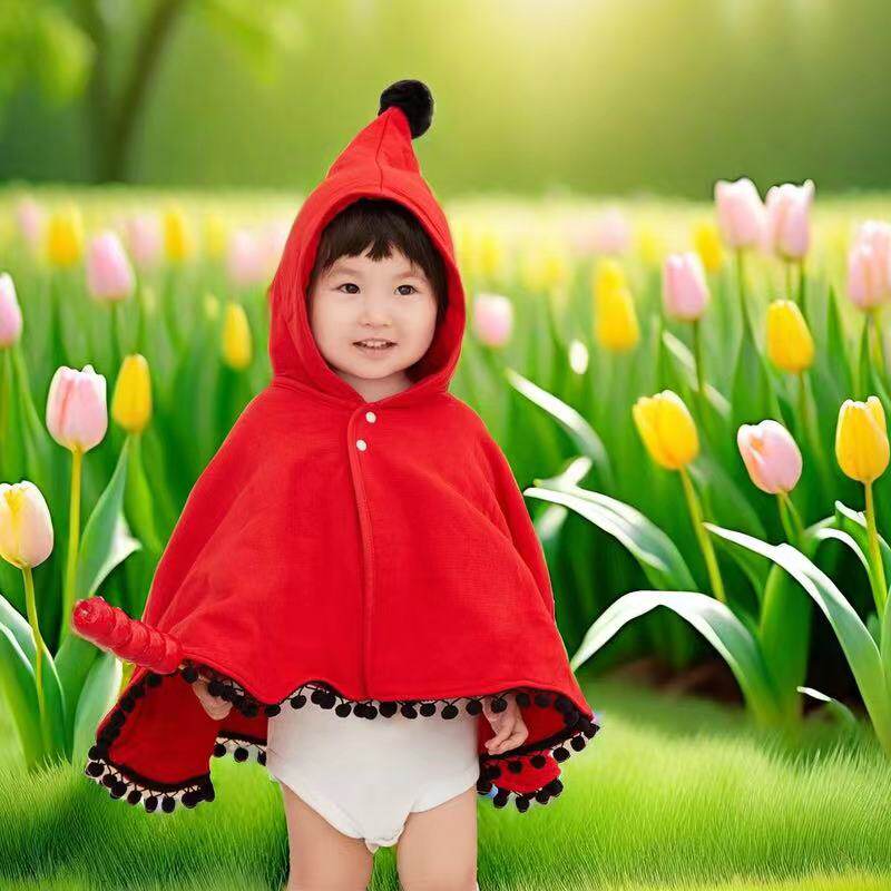 雅赞金丝绒毛球披风斗篷春秋冬款保暖婴幼儿童纯棉宝宝洋气披肩