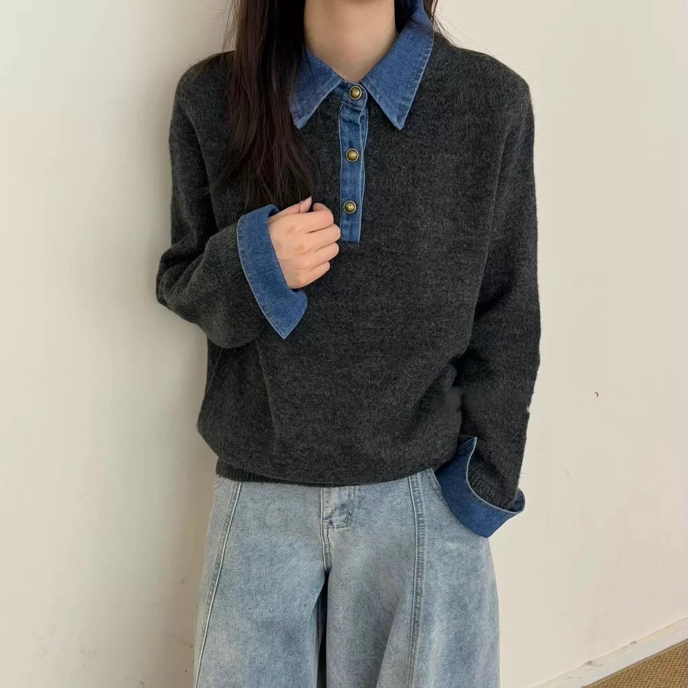 欧货假两件秋冬针织衫女减龄上衣