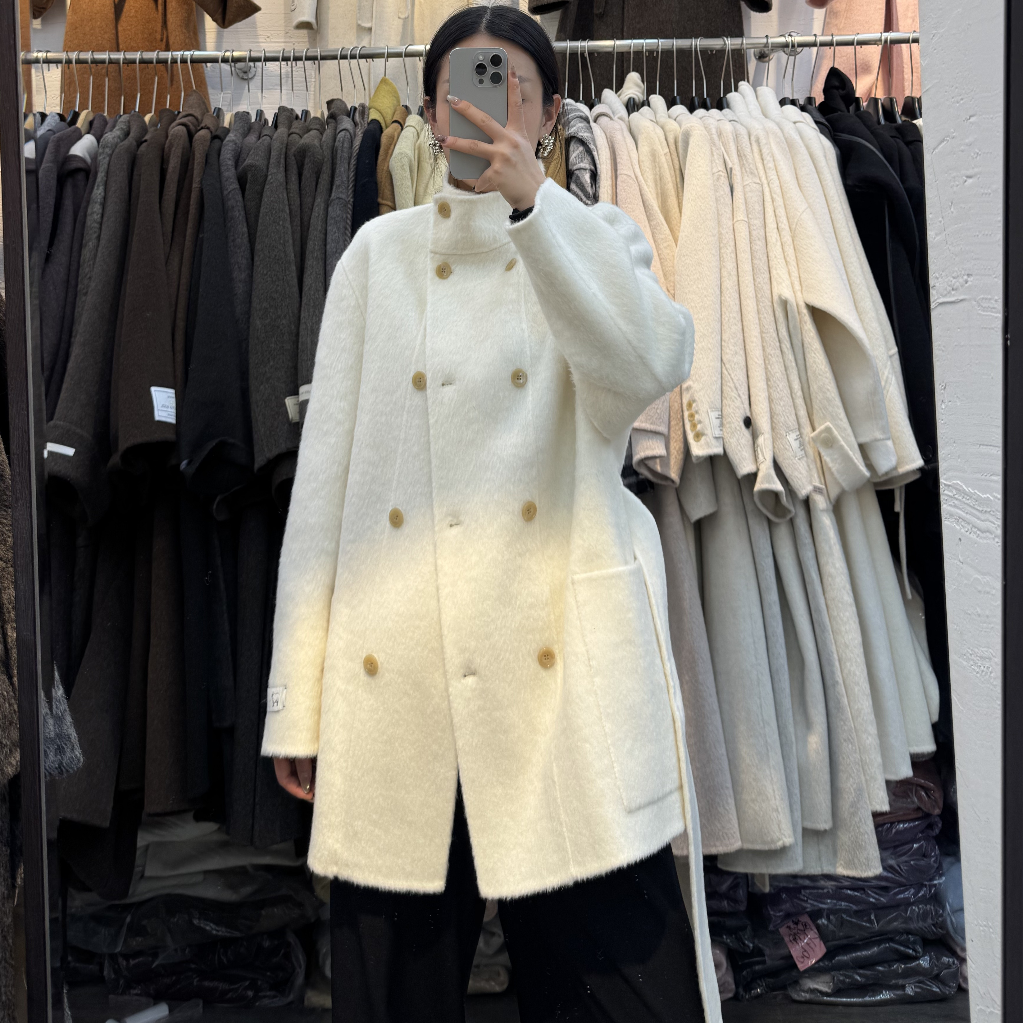 2025秋冬新款长毛苏力羊毛立领双面羊绒大衣女小个子韩系温柔外套