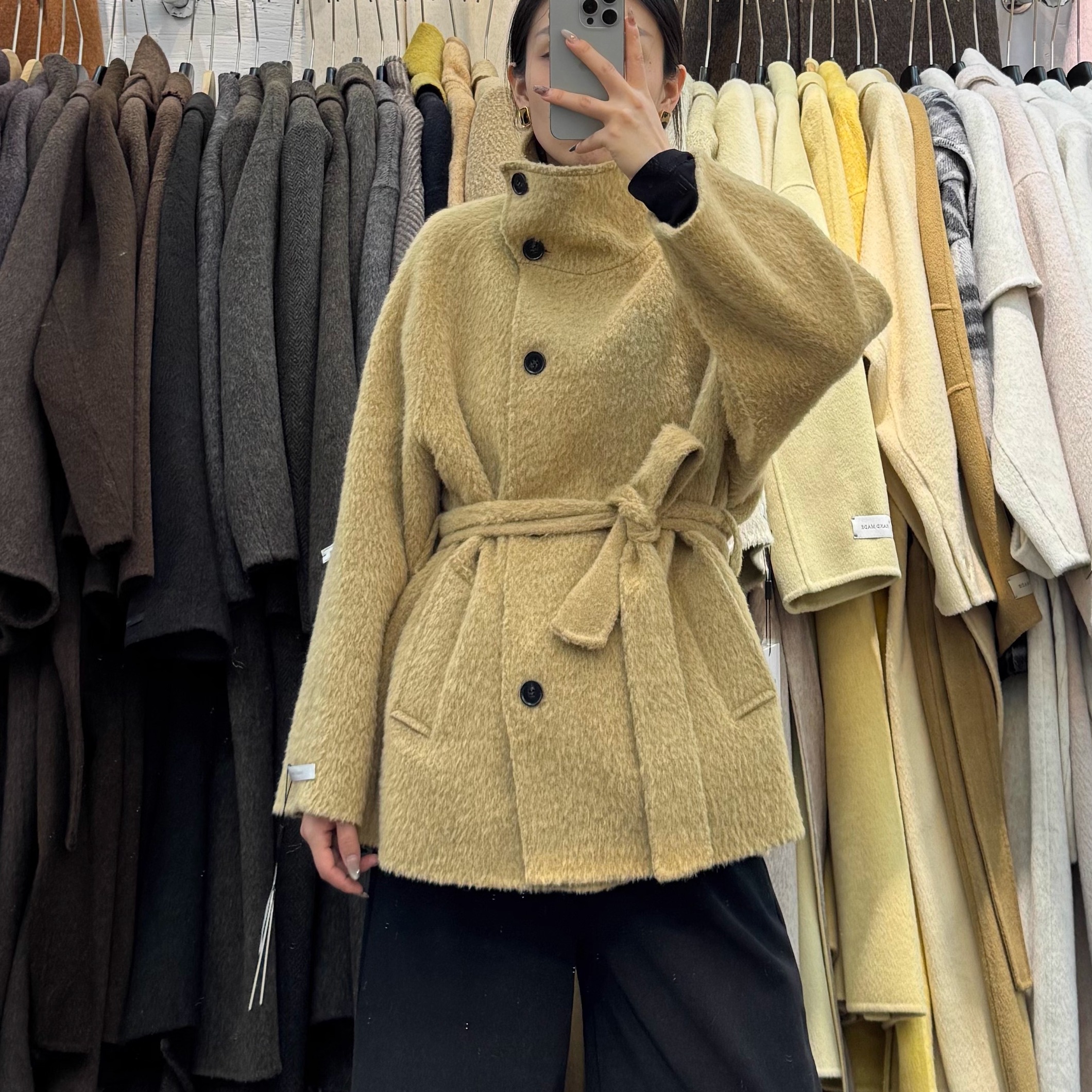 韩国东大门2025秋冬新款苏力羊驼毛短款立领双面羊绒大衣女小个子