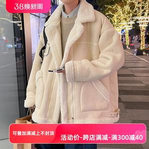 潮牌1212羊羔绒棉服男冬季加绒加厚二棉外套棉衣皮毛一体港风袄子