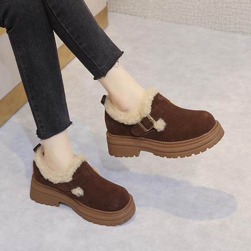 厚底毛毛鞋外穿真皮加厚棉鞋子