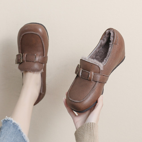 勃肯鞋女内增高豆豆鞋冬季加绒