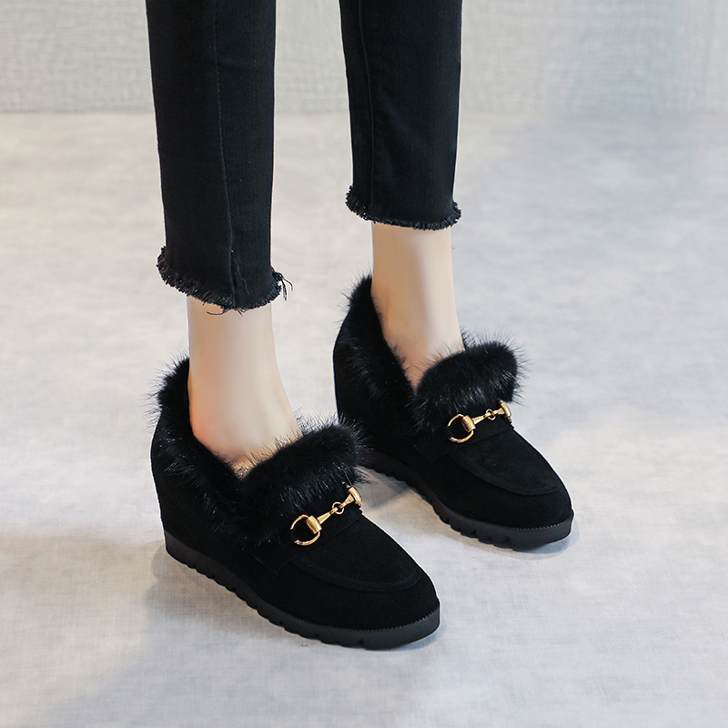 厚底内增高外穿保暖坡跟毛毛鞋