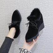 尖头系带高跟真皮水貂毛棉鞋 内增高厚底毛毛鞋 女外穿2025秋冬新款