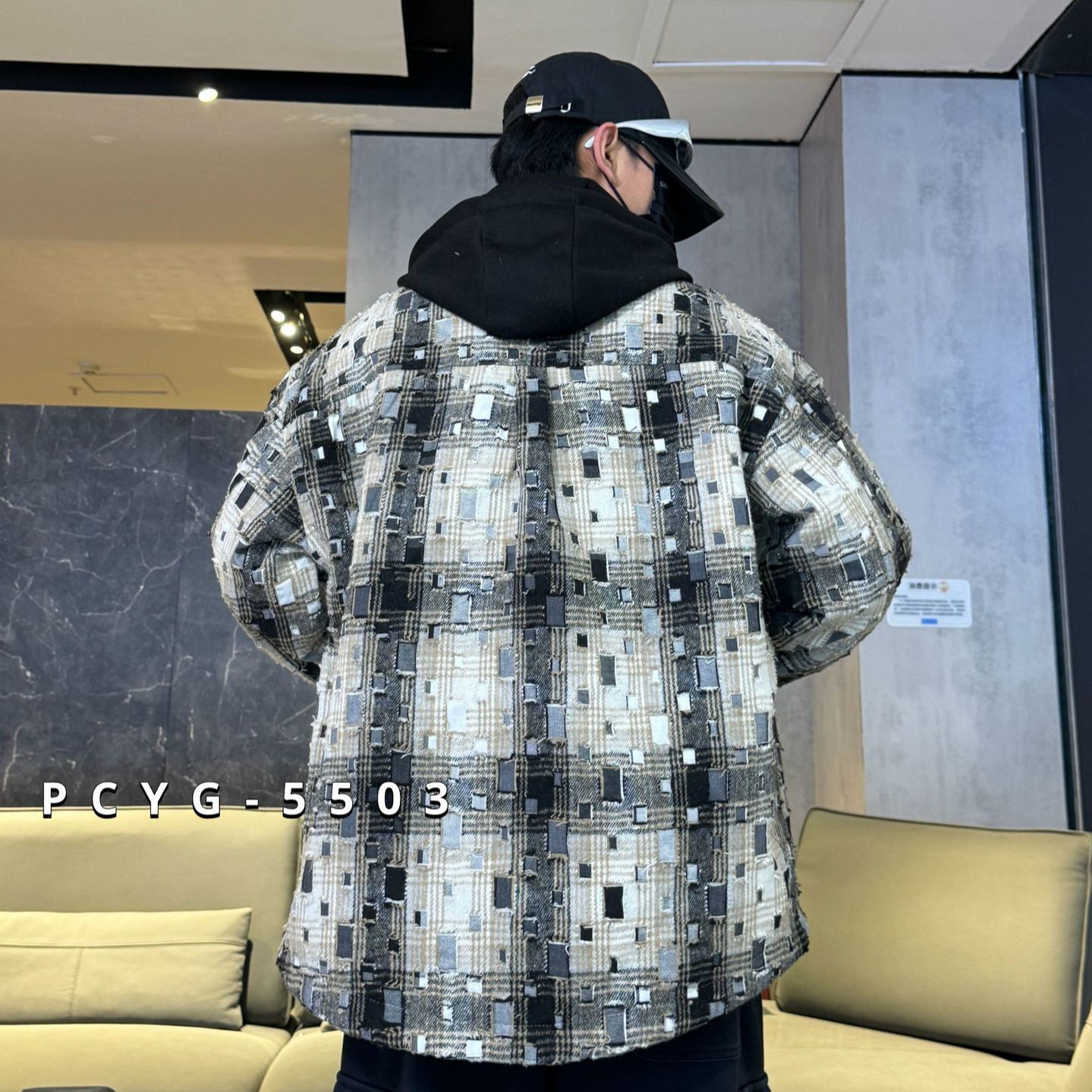 大码男装春秋牛仔外套 300斤可穿宽松痞帅格子夹克 胖子显瘦上衣