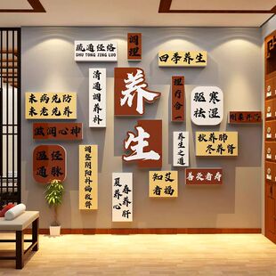 中医养生馆文化形象背景墙面装饰贴画美容院按摩推拿理疗氛围布置