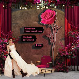 结婚礼背场景布置装饰摆件订婚庆恋公司纱店橱窗婚介所网红拍照区
