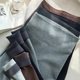 大码 秋冬加绒加厚高腰收腹鲨鱼裤 女外穿显瘦瑜伽裤 浅灰色棉打底裤