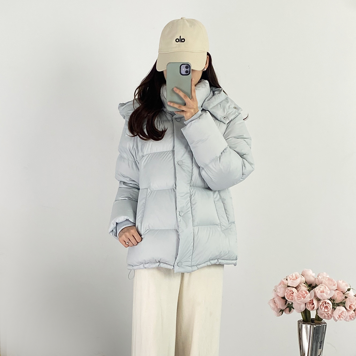 2025新款秋冬lulu同款五格羽绒服90白鸭绒连帽可脱卸纯色直筒外套