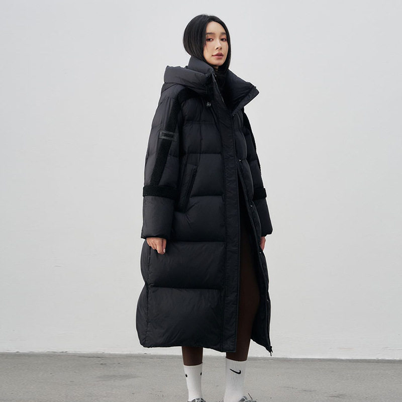 2025新款90白鸭绒羽绒服女加长加厚连帽韩版休闲东北保暖外套