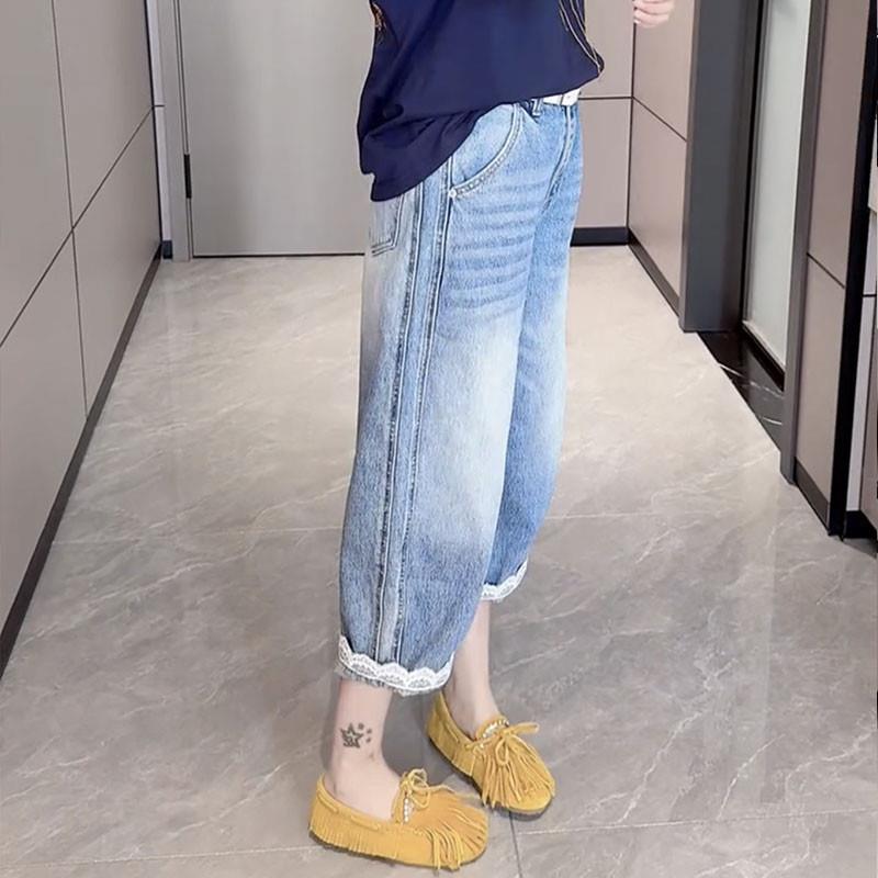 2025夏季新款阔腿牛仔裤女老爹裤显瘦萝卜裤大码薄款八分哈伦裤子