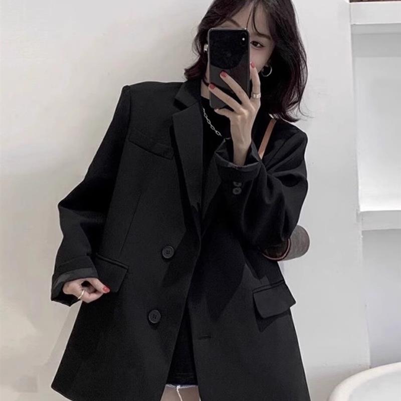 高级感黑色西装外套女2025年春季新款韩版宽松小个子西服套装上衣
