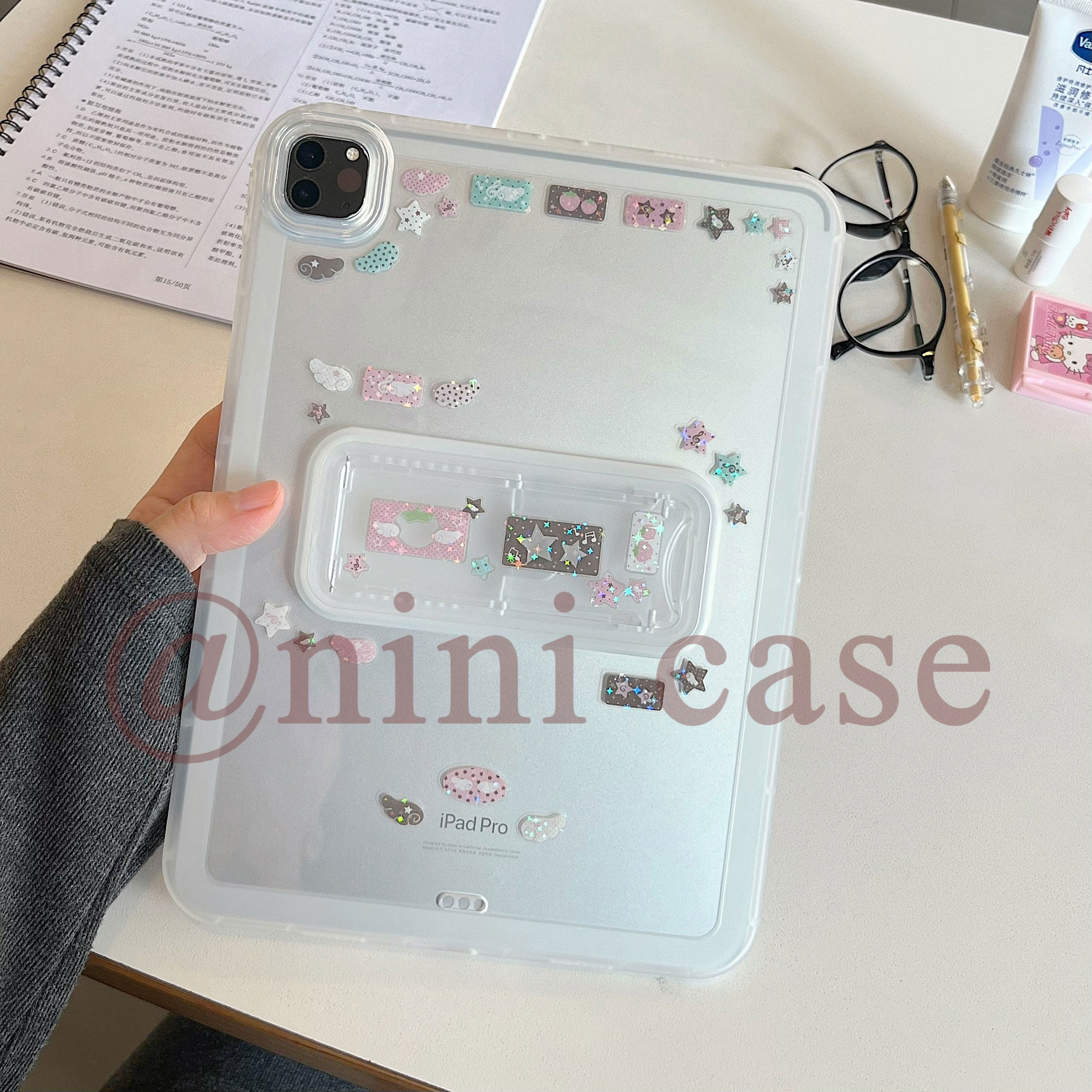 nini/韩国小众~半透白色！星星贴贴ipad pro11/2025平板保护套a16/11代air10.9寸支架10.2/air4567/MINI软壳,3C数码配件,平板电脑保护套/壳,淘宝优惠券,粉丝福利购,淘宝优惠卷