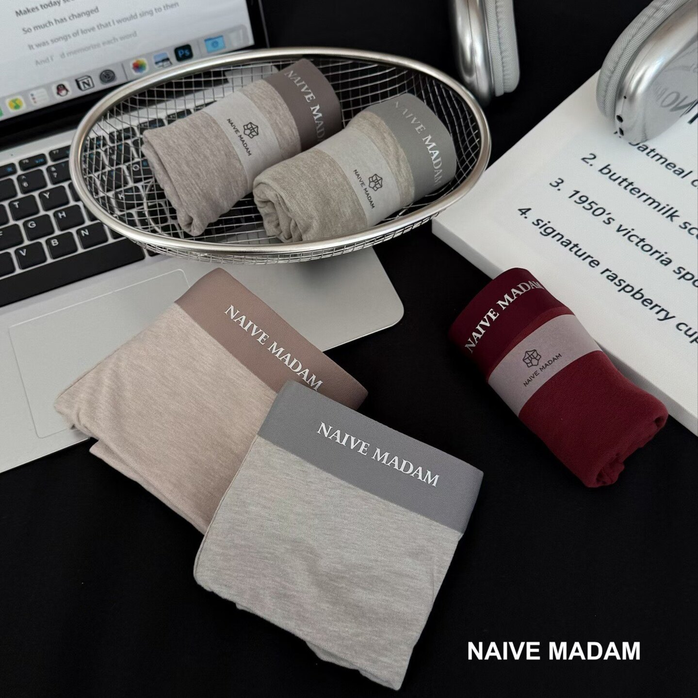 NAIVE MADAM内目218013中腰男士内裤磨毛暖软抗菌字母四角平角裤