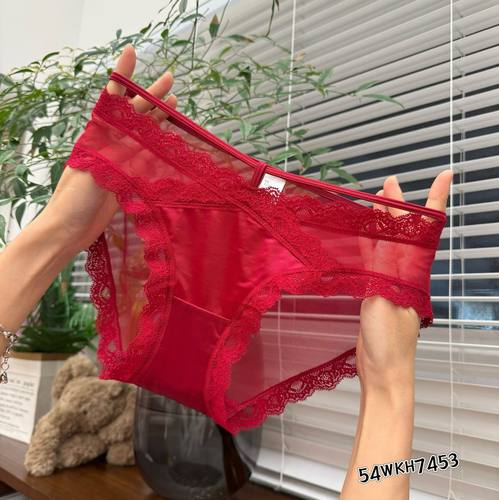 米娅林7453低腰性感蕾丝内裤女大红色本命年高级感缎面棉裆三角裤