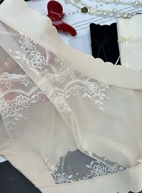 米娅林03663新款内裤女性感蕾丝网纱中腰莫代尔包臀不夹蚕丝抗菌