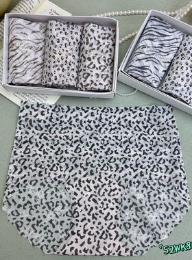 米娅林88413豹纹中腰内裤女蚕丝抗菌加长裆速干一片式包臀三角裤