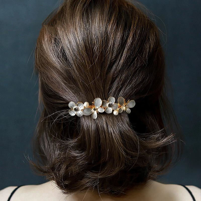 韩版气质蝴蝶花朵发夹女网红侧边优雅顶夹马尾弹簧夹发卡子头饰品