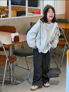 女童2025新款外套秋冬款加绒加厚儿童开衫卫衣中大童冬天连帽上衣