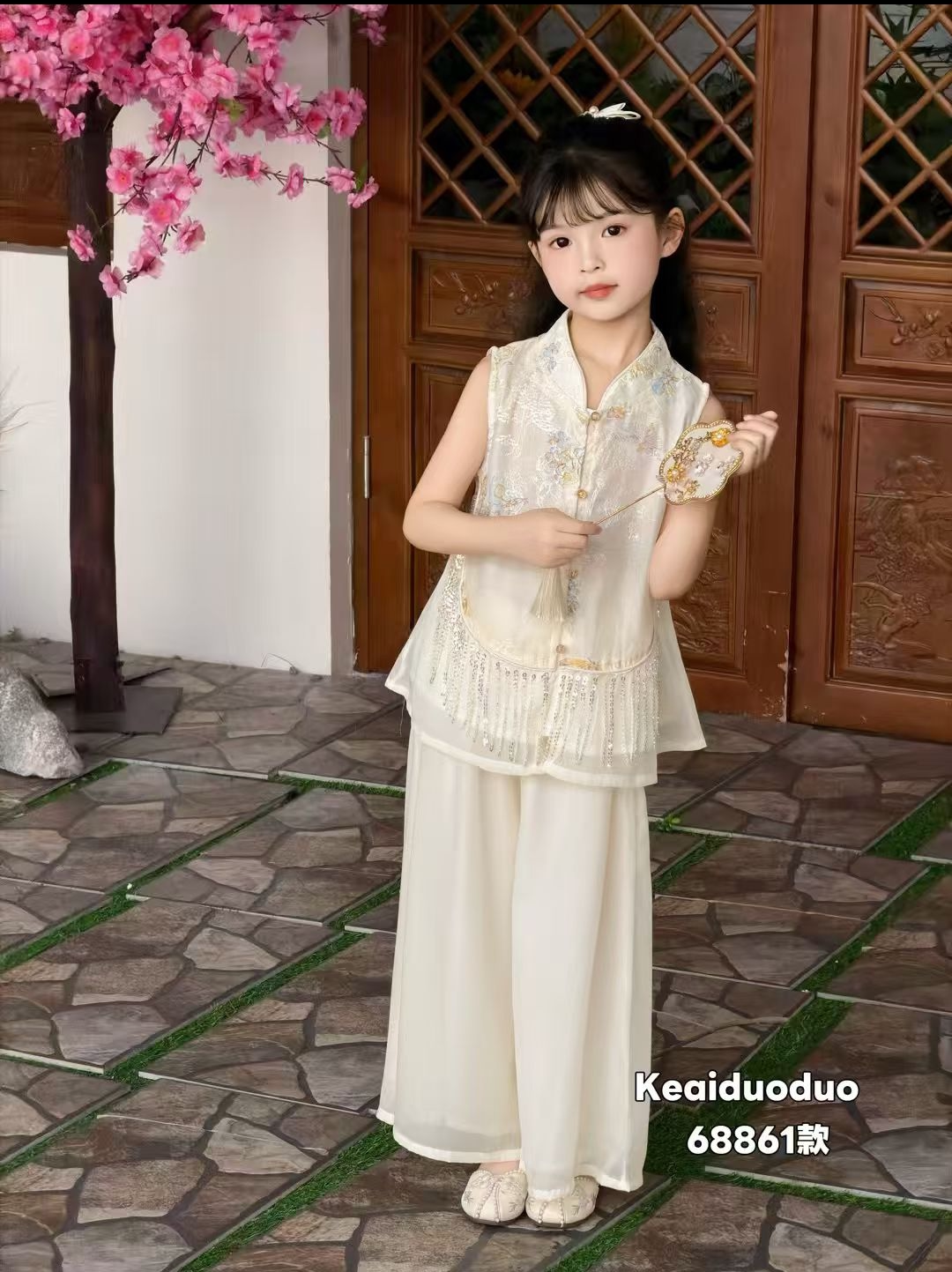 女童夏季国风套装2026新款洋气儿童夏装女宝宝中式盘扣亮片两件套