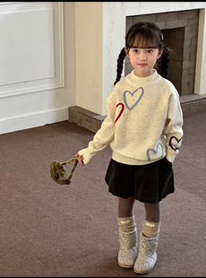 新款 女童毛衣2024秋冬季 儿童韩系彩色爱心雪花中大童甜美宽松上衣
