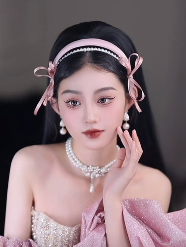 君心家 粉色礼服头饰项链套装新娘小众饰品减龄公主风