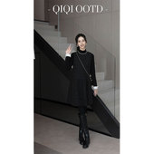 柒院家大码 女装 小香风百褶圆领背心连衣裙2025秋冬宽松显瘦中长裙