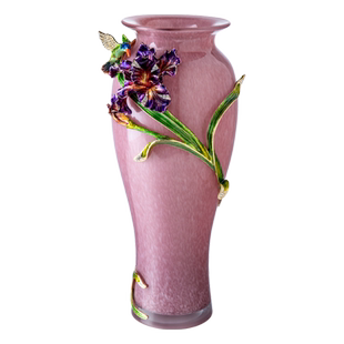 罗比罗丹创意粉色玻璃插花花瓶珐琅彩工艺家居装饰电视柜玄关摆件