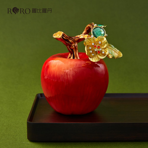 罗比罗丹苹果桌面摆件珐琅彩工艺花卉装饰精致家居饰品礼盒包装