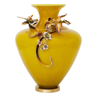 罗比罗丹珐琅彩工艺花开福年花瓶别墅客厅玄关家居摆件设计师饰品