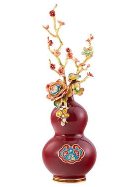 罗比罗丹《鸿福花开》葫芦摆件创意珐琅彩工艺玄关家居饰品