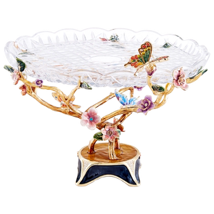罗比罗丹《锦上添花》果盘珐琅彩工艺雕花水果盘创意带灯家居饰品