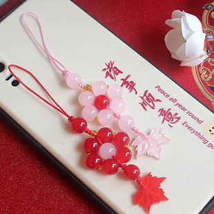 国风一帆风顺串珠手机挂件红色钥匙扣包包挂饰手机链U盘防丢挂饰