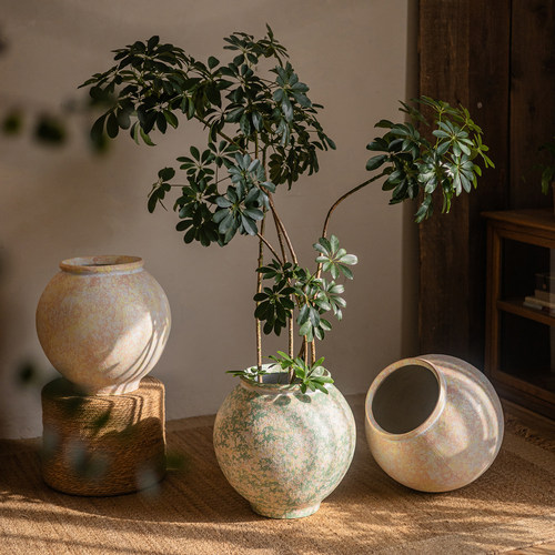 简圆球形镁泥落地花盆绿植大花器