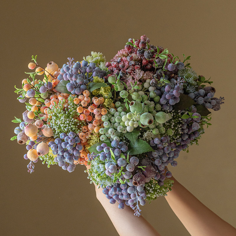 仿真花蓝莓果实假花高级感逼真摆设仿生干枝插花装饰客厅餐桌花艺