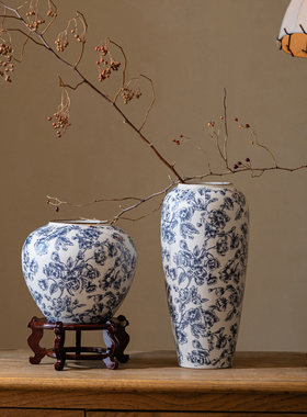 掬涵中式花瓶禅意手工青花瓷瓶客厅插花干花水培鲜花桌面装饰摆件