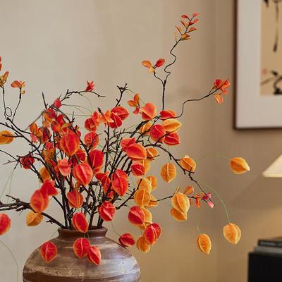 掬涵仿真花秋叶装饰宫灯花枝插花假花枝条摆设花艺中式餐桌枫叶