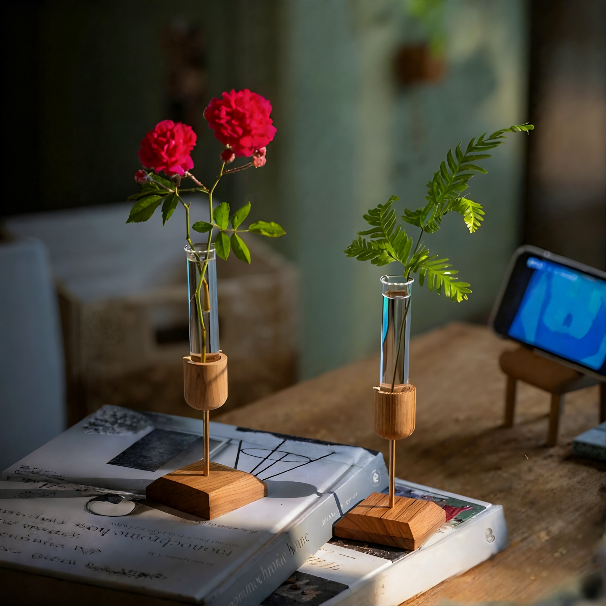 实木试管小花瓶家居水培玻璃花瓶